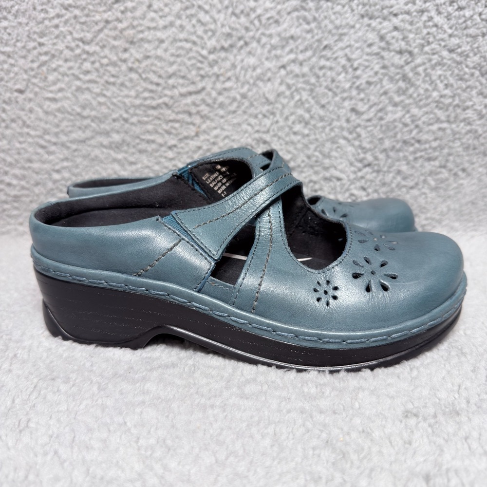 Klogs Carolina Womens Size 6.5 Mary Jane Mule Clogs Steel Blue Leather